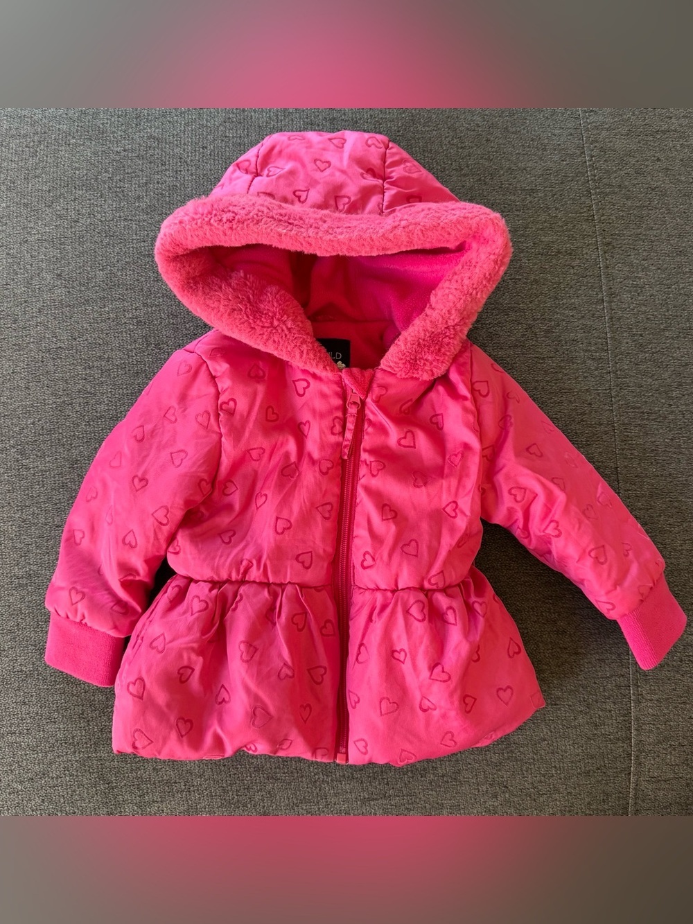 Rothschild Pink Hearts Puffer Hooded Jacket Full Zip Baby Girl 18M